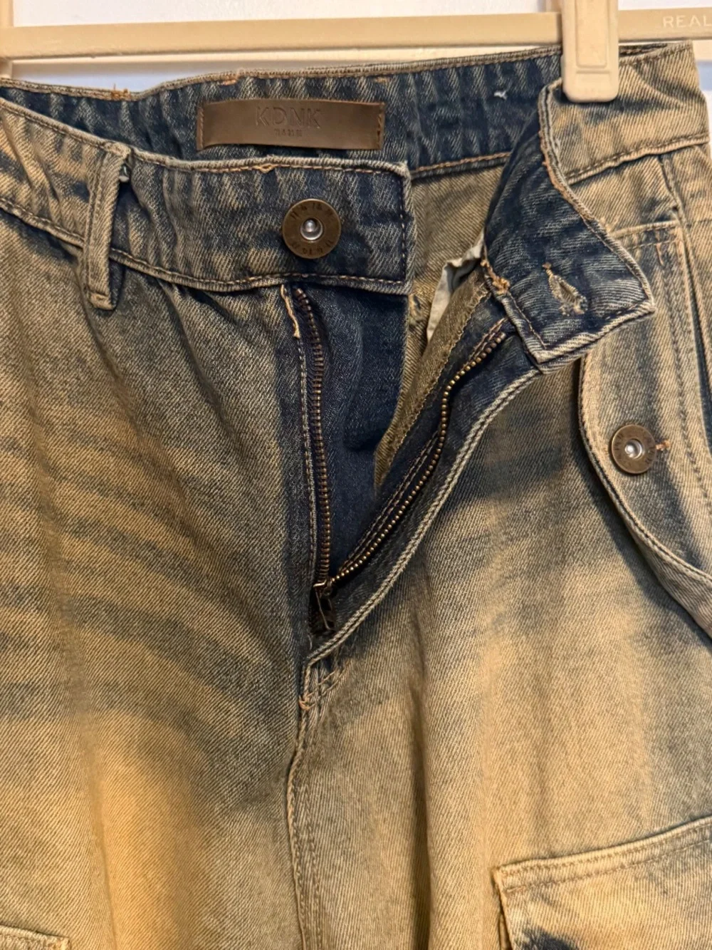 KDNK Men's ADV Baggy Cargo Jean Size 28 Tinted Blue